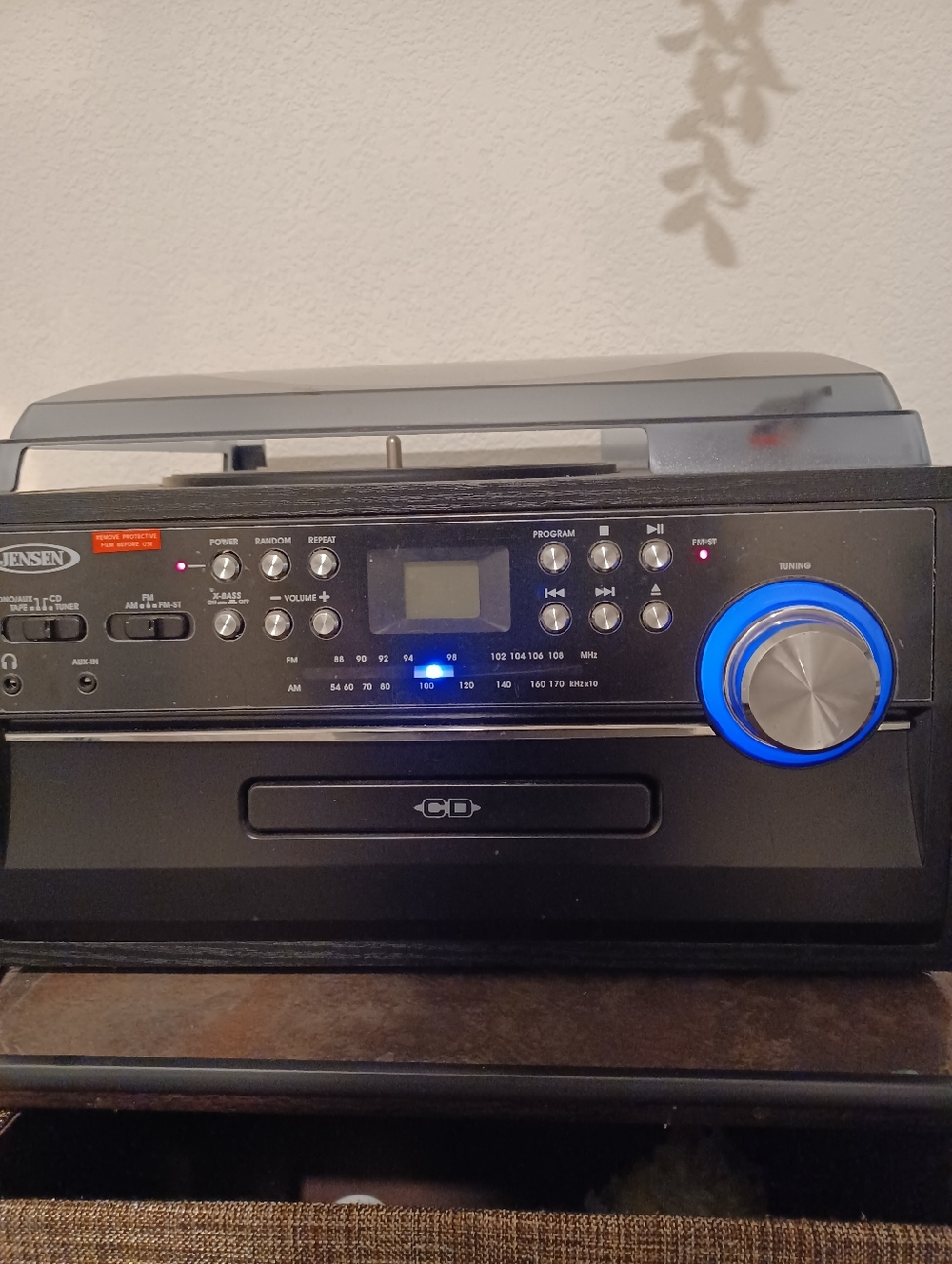 Jensen Black CD Turntable  Stereo System with Blue Tuning Dial